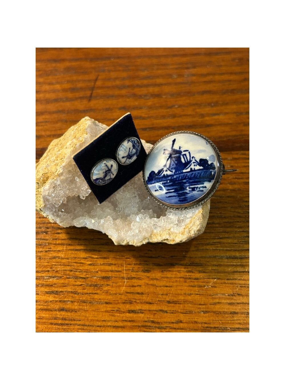 Vintage Delft Holland Sterling Silver & Ceramic brooch & earrings